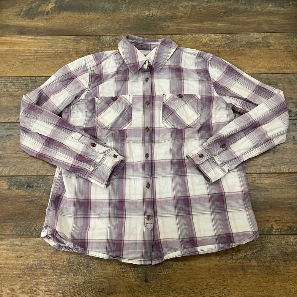 Carhartt Purple Plaid Button Down Shirt Women Medium Long Sleeve Western Cowgirl